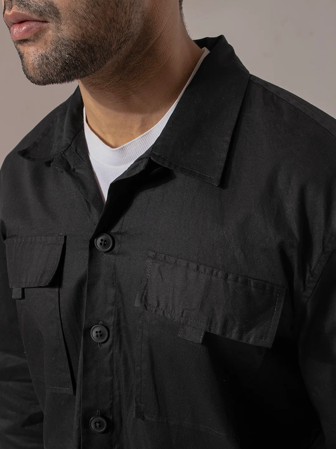 Black Four pocket Utility Box Fit Shacket - Image 4