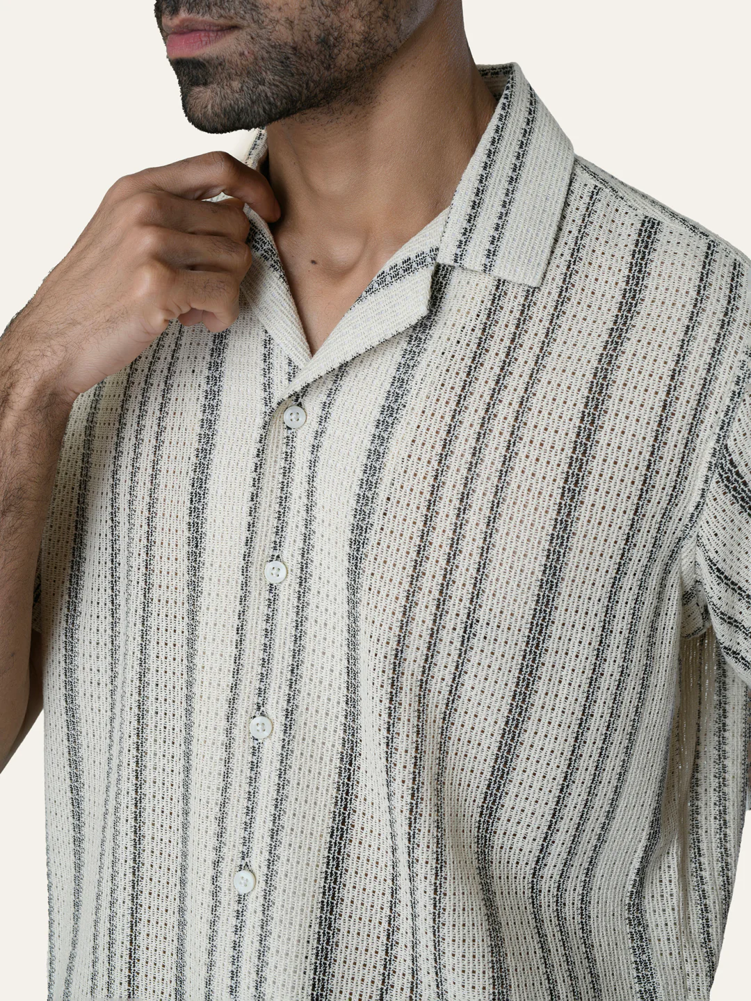 Black Texture Printed Crochet Shirt - Image 6