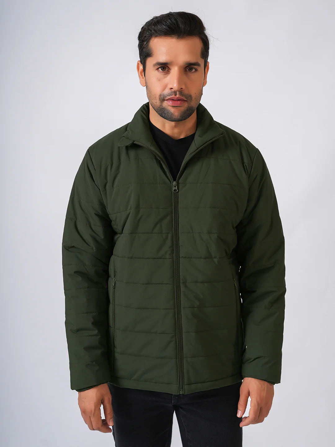 Bottle Green Solid Lightweight Puffer Jacket - Image 5