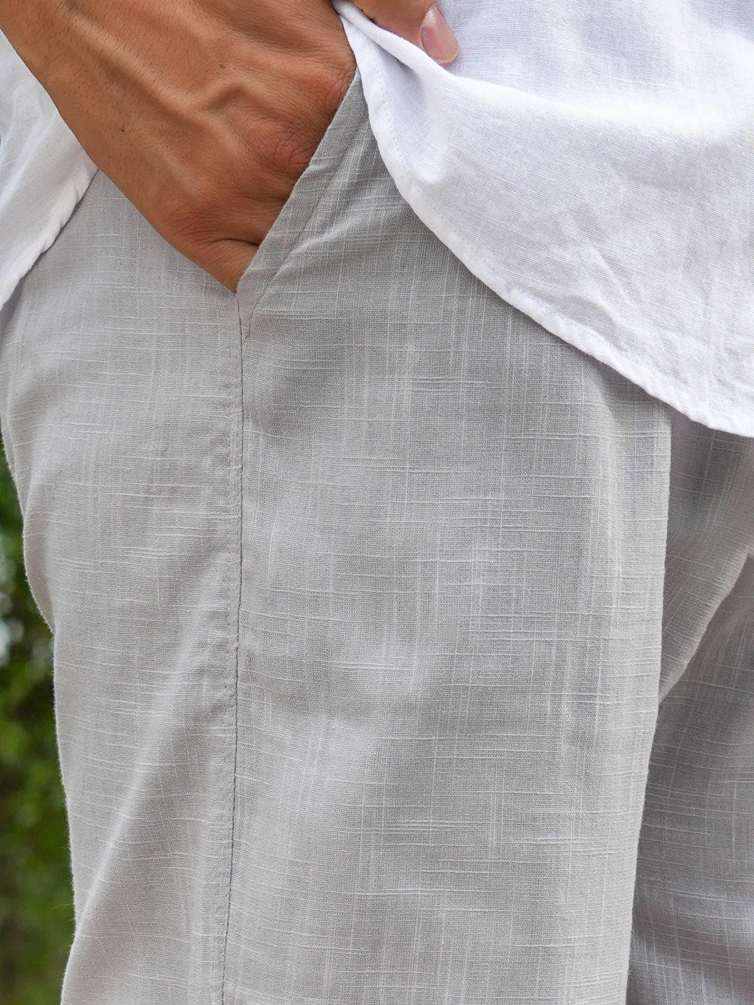 Grey Solid Pre-Washed Linen Trouser - Image 5