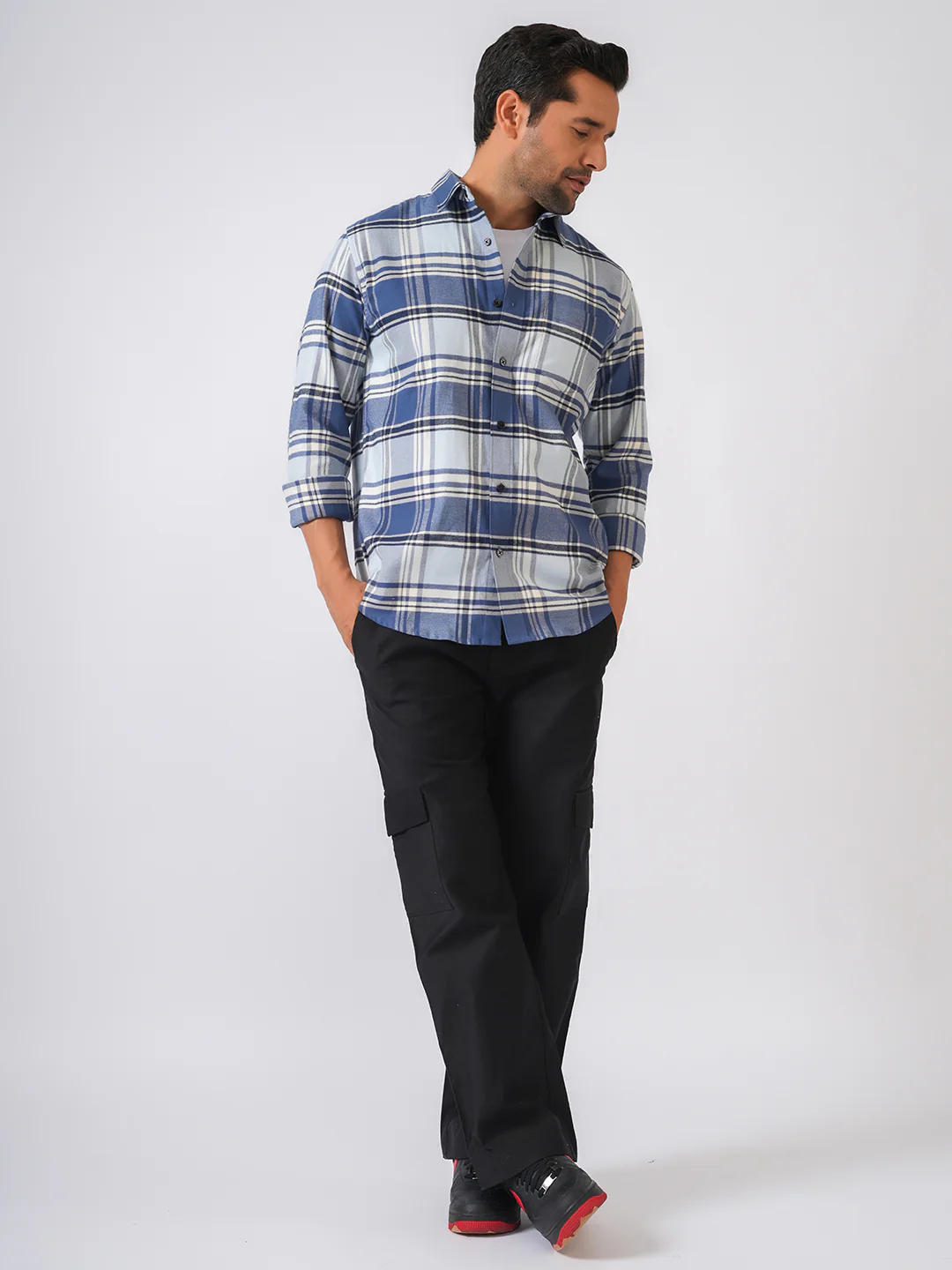 Blue Flannel Checked Slim Fit Shirt - Image 5